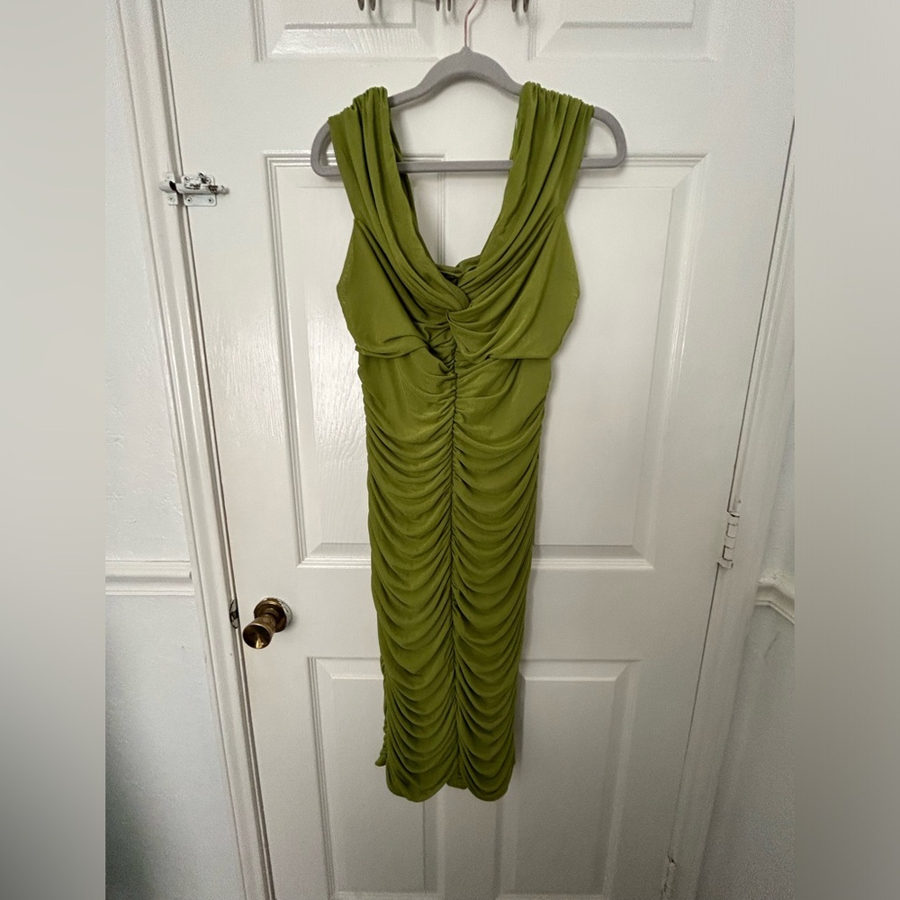 Fashion Nova Olive Green Ruched Cowl Midi Dress
